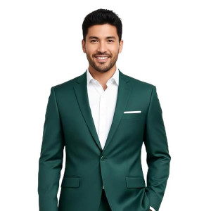 Men's Formal Blazer, Green, Single Button, Notch Lapel, Business Suit Jacket