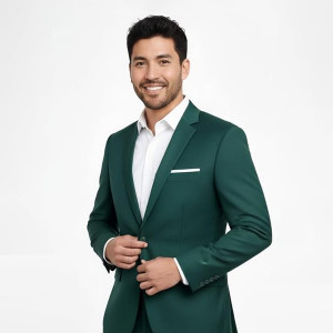 Men's Formal Blazer, Green, Single Button, Notch Lapel, Business Suit Jacket