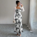 Women Fit and Flare White, Black Maxi/Full Length Dress