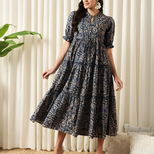 Women A-line Light Blue Midi/Calf Length Dress