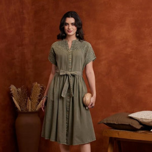 Women's Embroidered Shirt Dress | Cotton Blend | Below The Knee