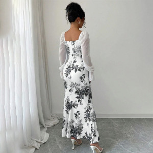 Women Fit and Flare White, Black Maxi/Full Length Dress