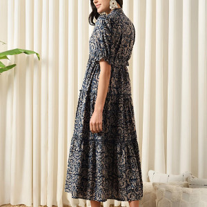 Women A-line Light Blue Midi/Calf Length Dress