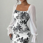 Women Fit and Flare White, Black Maxi/Full Length Dress