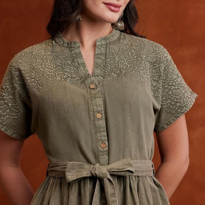 Women's Embroidered Shirt Dress | Cotton Blend | Below The Knee